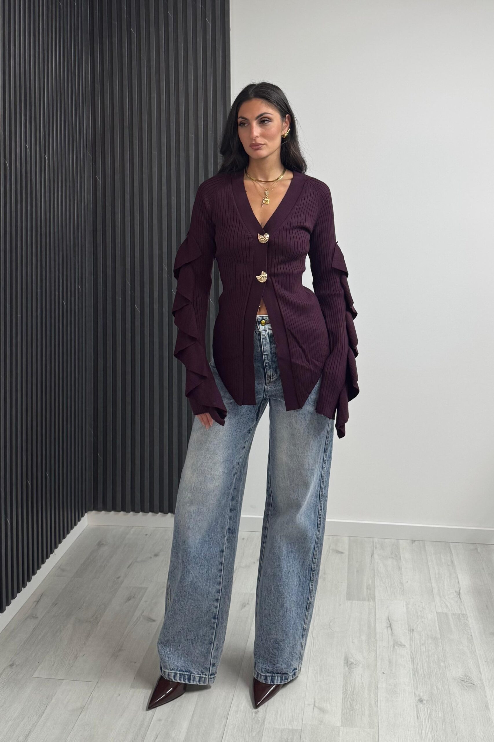CARDIGAN DOMUS BORDO E BOTT ORO